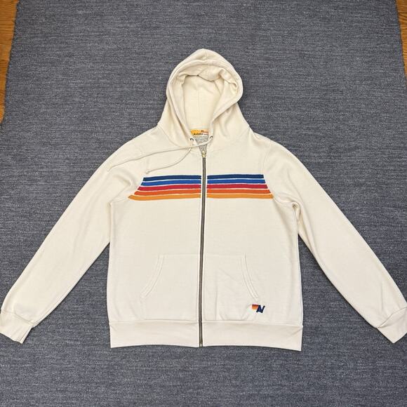 Aviator Nation Five Stripe Rainbow Hoodie Full Zip XL Unisex Vintage White - Picture 2 of 11